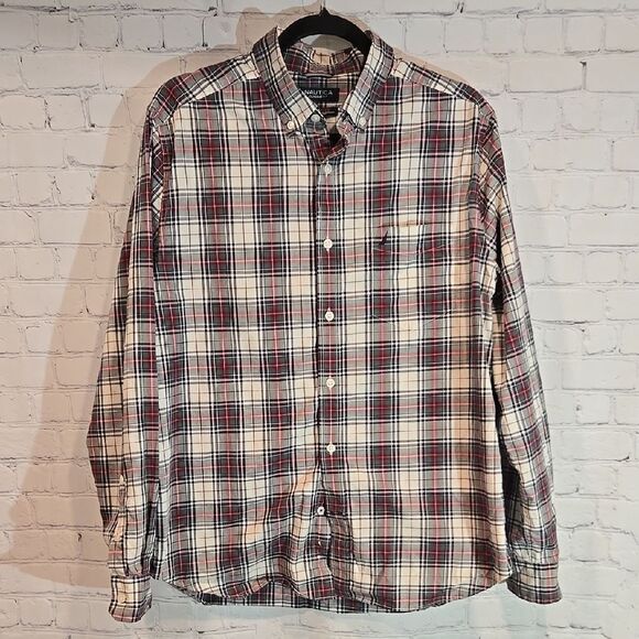 Nautica Red Plaid Button-Up Shirt size L - Picture 1 of 9
